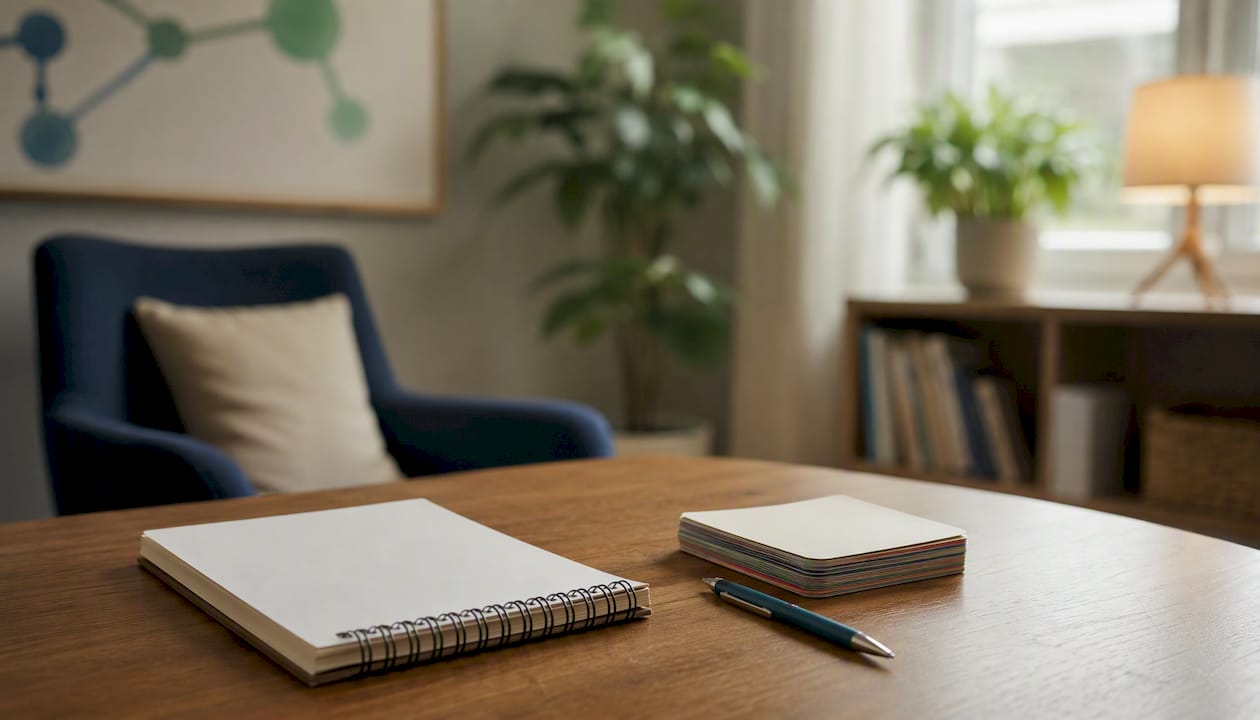 Table with CBT therapy materials