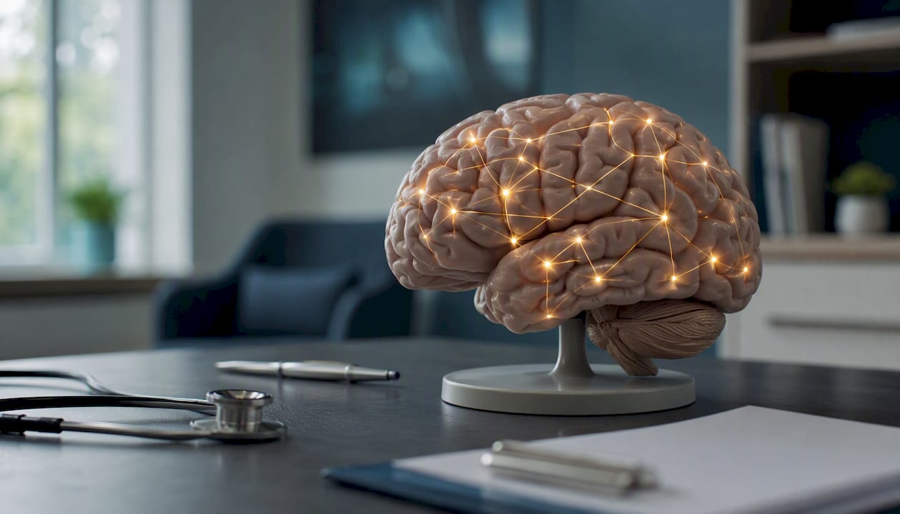 Brain model showing network connections