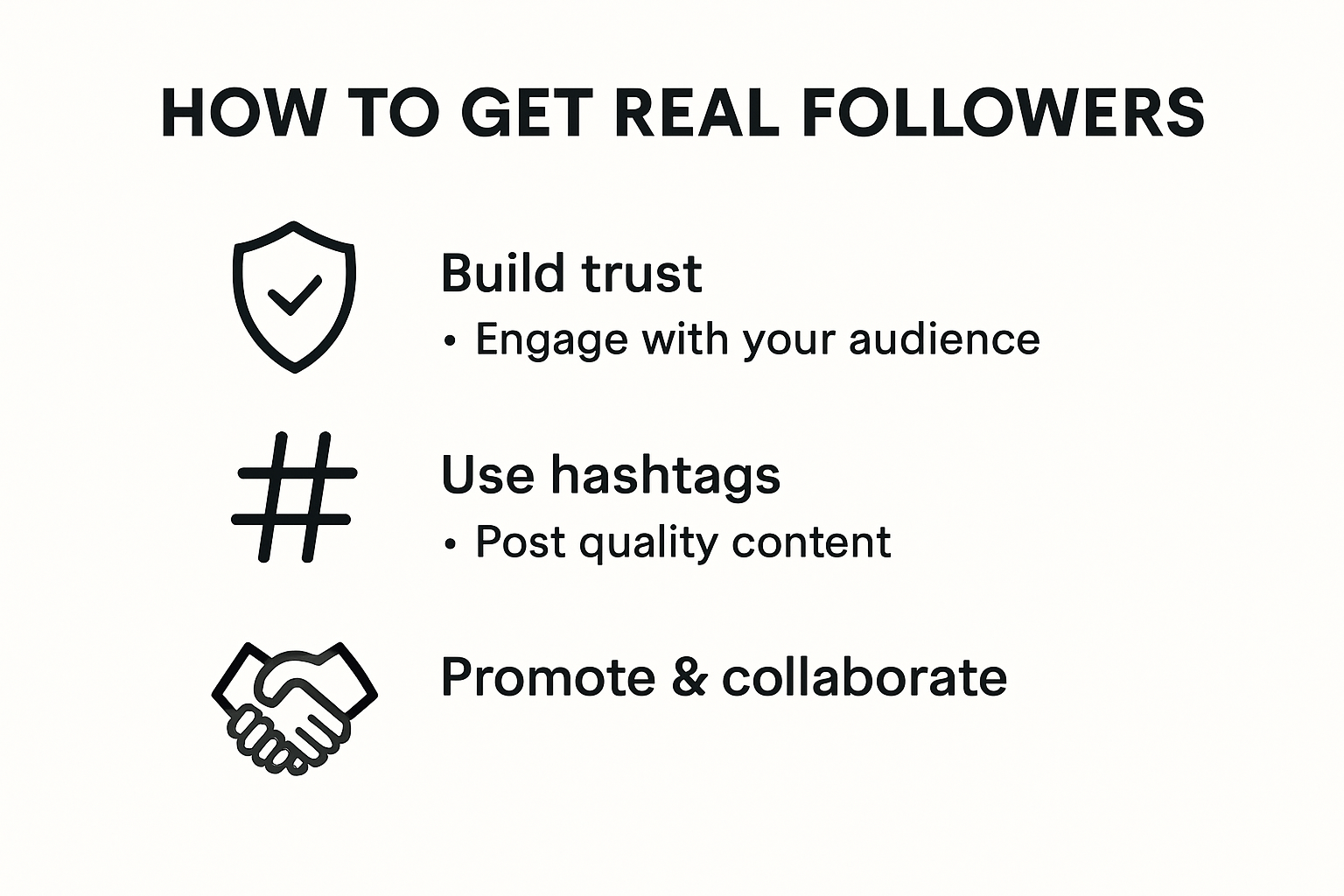 Infographic showing steps to get real followers