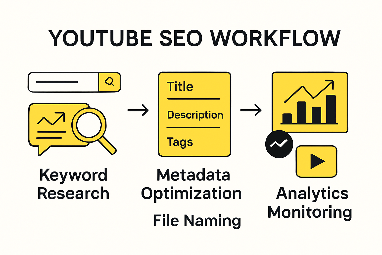 YouTube SEO process from keyword research to analytics