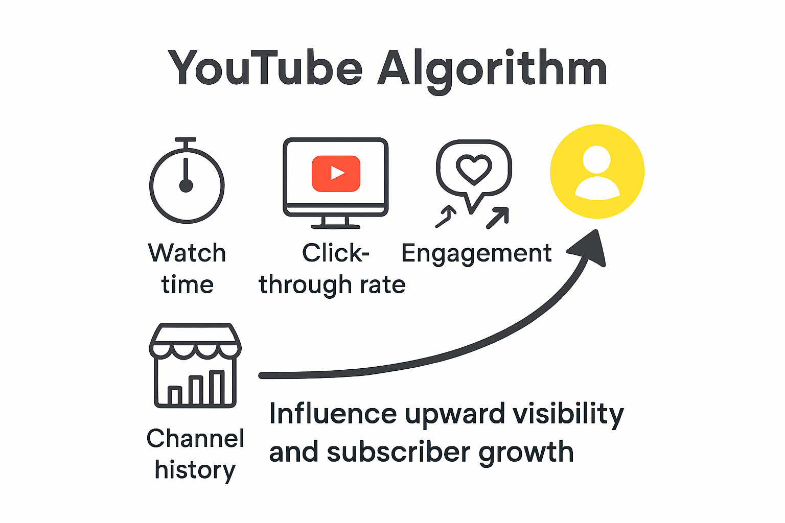 Infographic showing YouTube algorithm ranking factors affecting subscriber growth