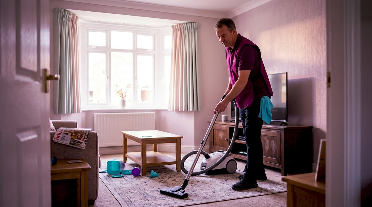 Domestic cleaner vacuums lived-in living room