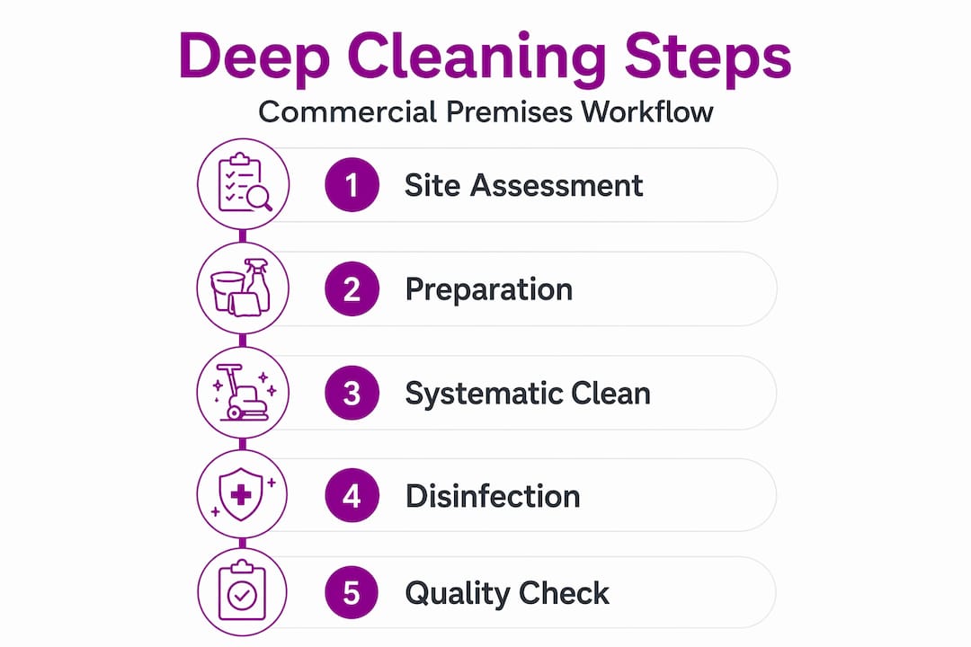 Infographic showing steps of commercial deep cleaning