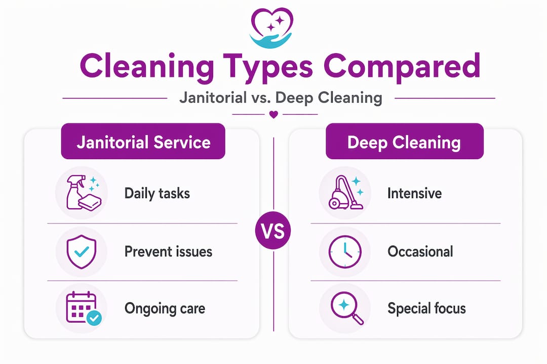 Infographic comparing janitorial and deep cleaning tasks