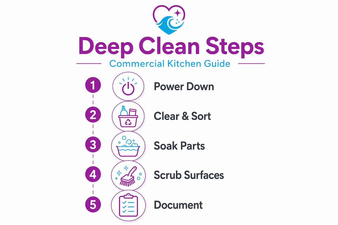 Infographic showing 5-step kitchen deep cleaning process