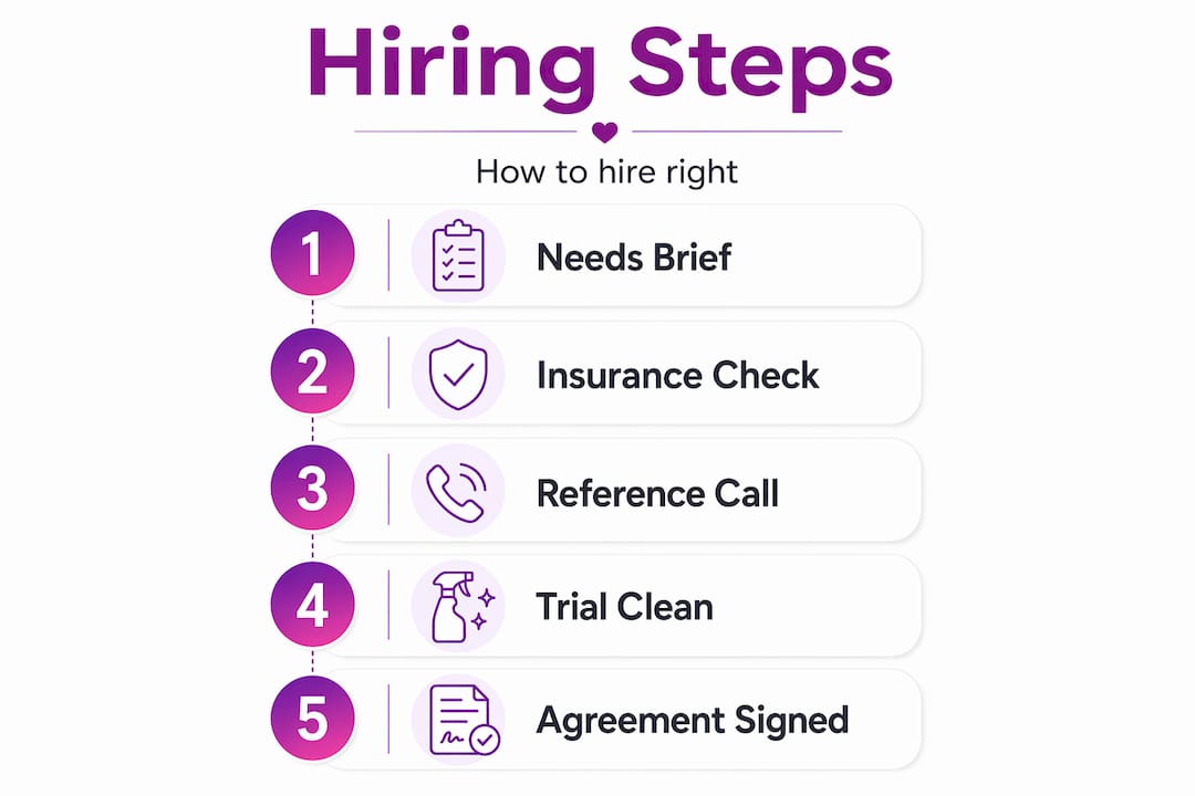 Infographic showing steps to hire domestic cleaner