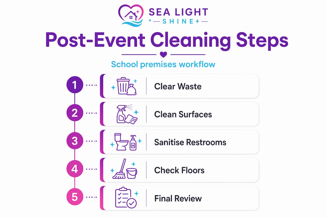 Infographic school cleaning workflow steps
