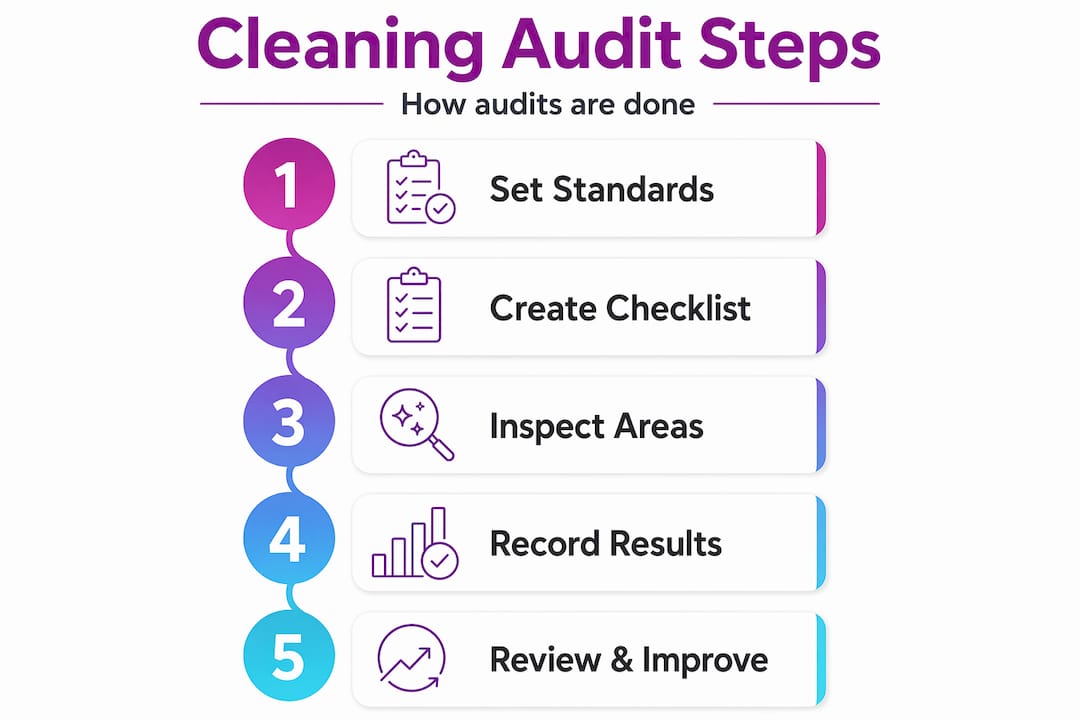 Infographic of five cleaning audit process steps