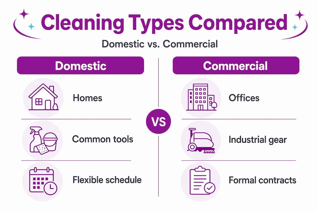 Infographic comparing domestic and commercial cleaning features