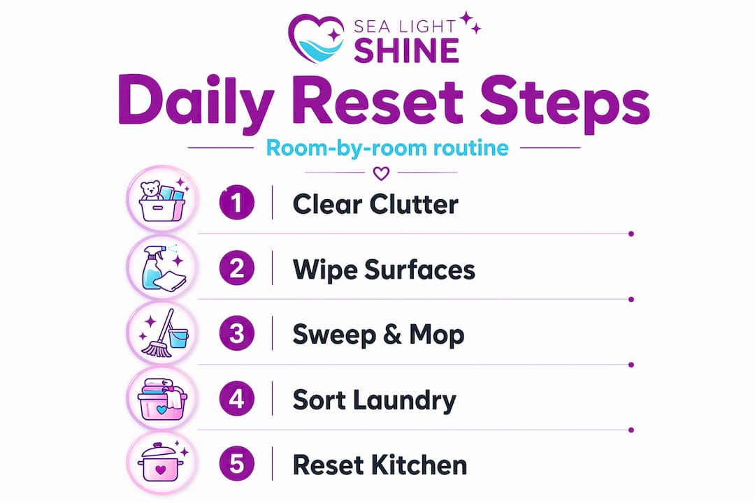 Infographic showing daily cleaning routine steps