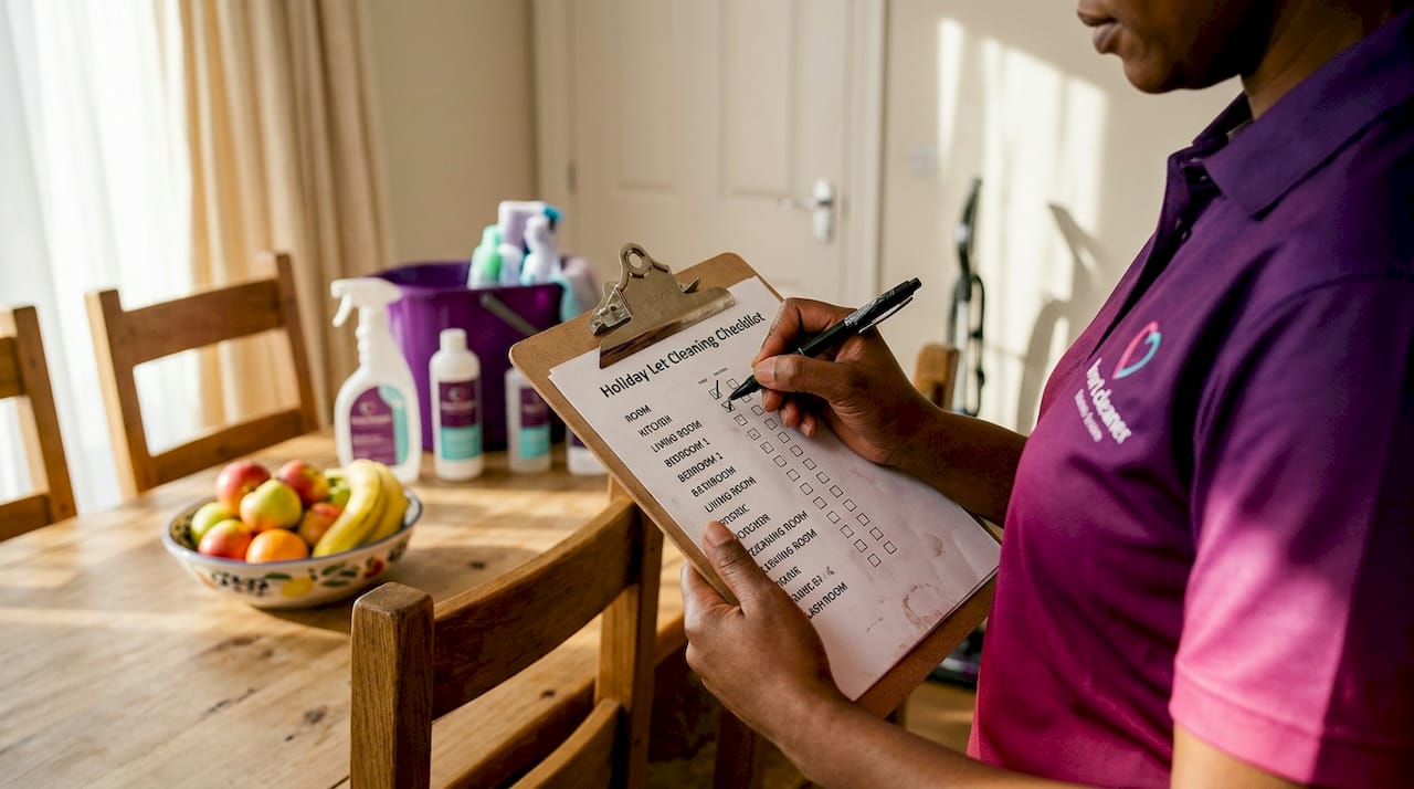 Hand checking holiday let cleaning list