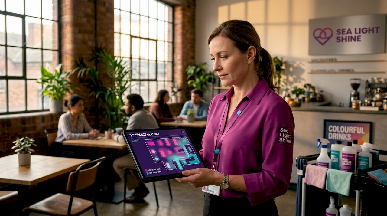 Supervisor using tablet for predictive cleaning data