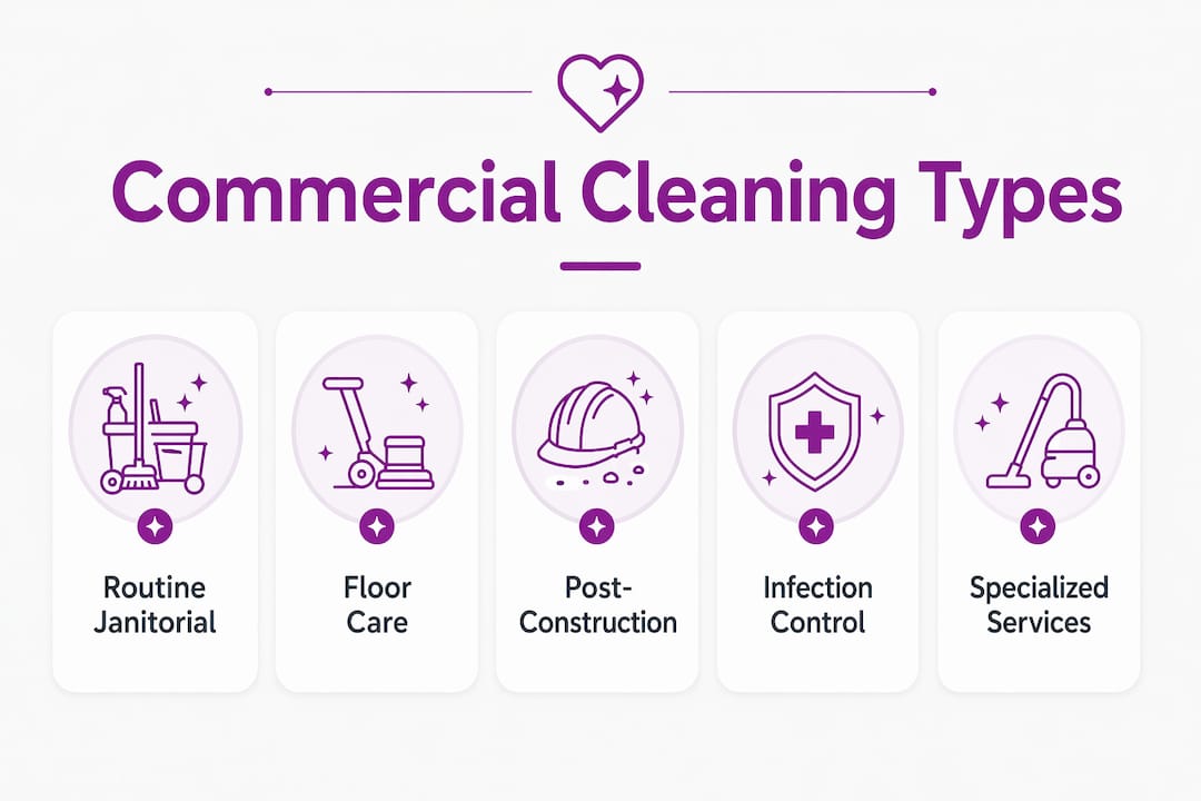 Infographic showing main commercial cleaning service types