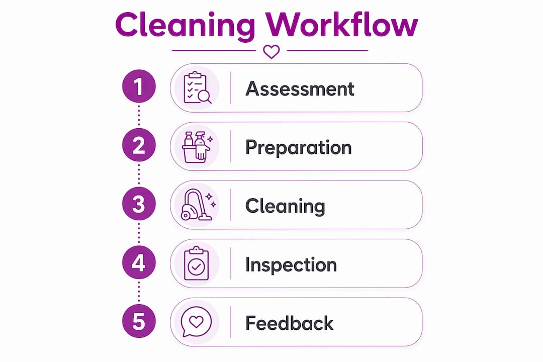 Infographic showing professional cleaning workflow steps