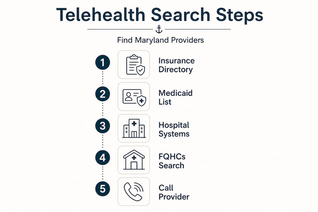 Infographic shows steps to find Maryland telehealth provider
