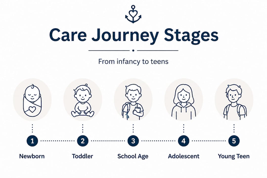Infographic: stages in pediatric care visits