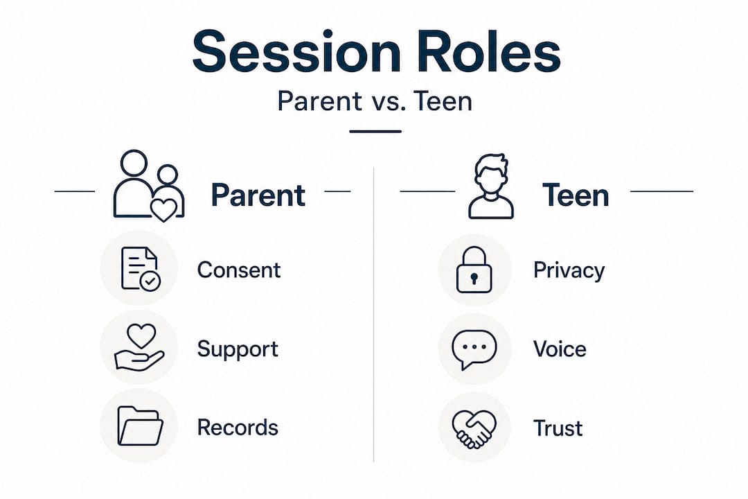Infographic comparing parent and teen session roles