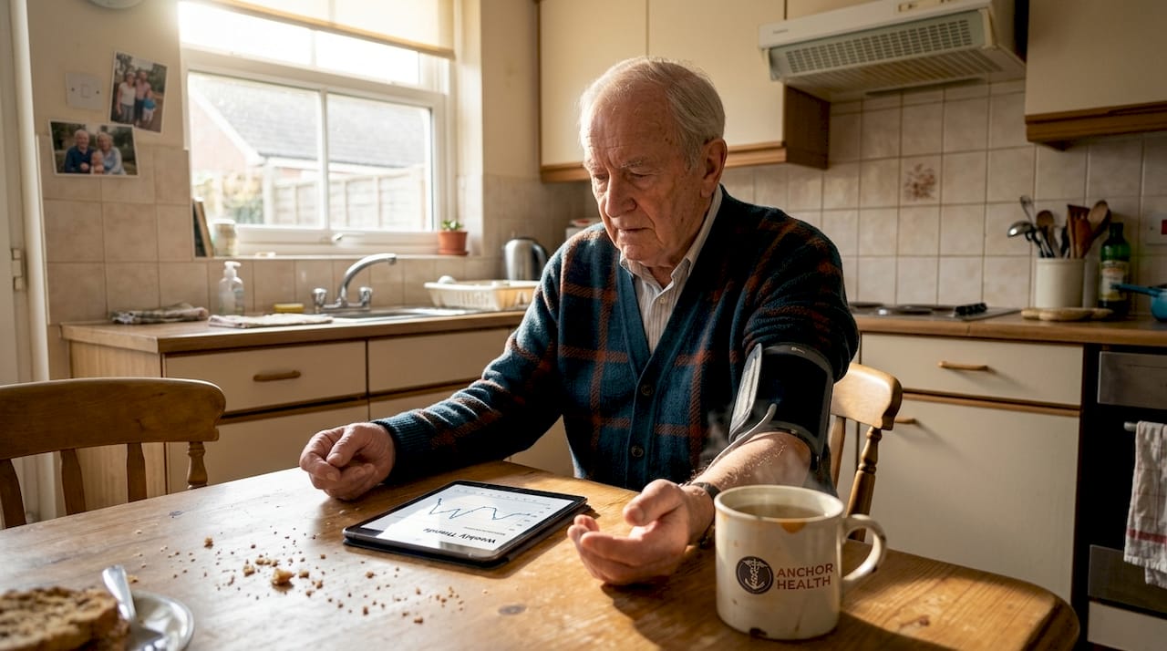 Senior uses remote health monitoring at home