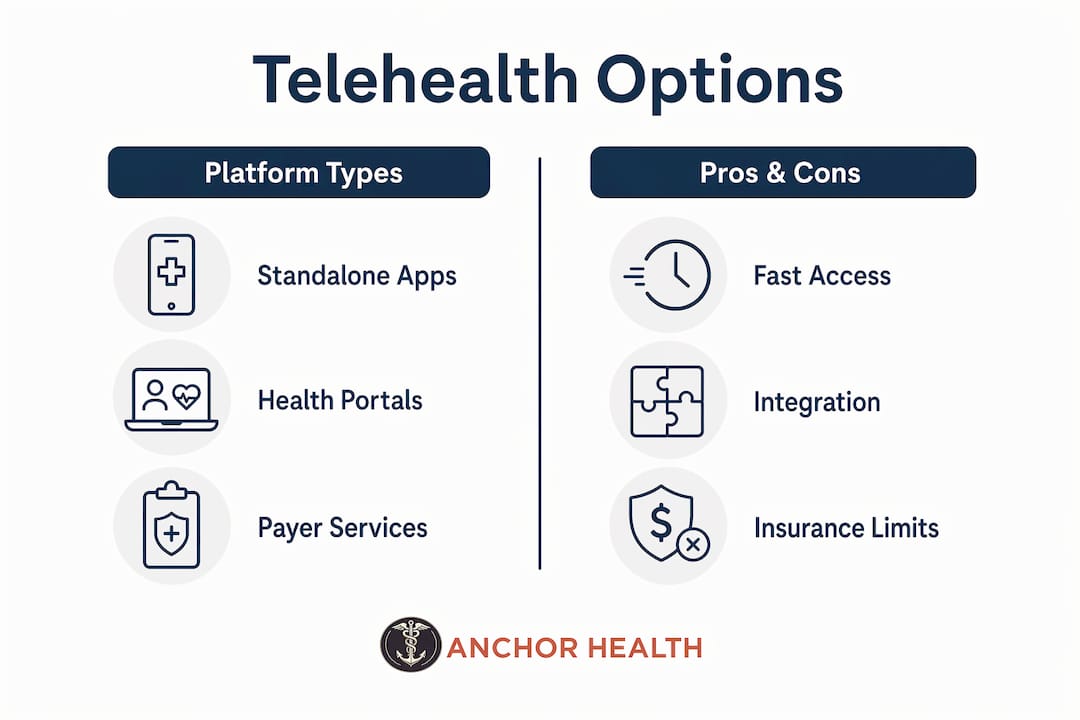Infographic comparing pediatric telehealth platform types