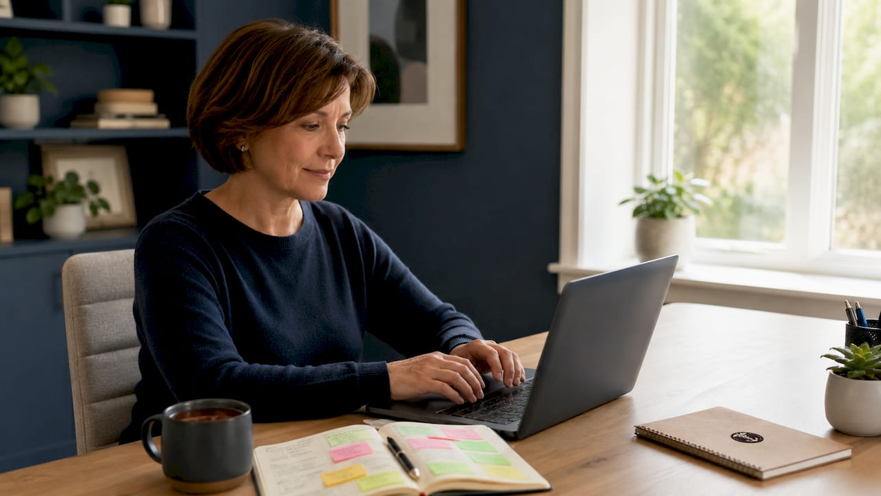 Woman hands typing telehealth laptop