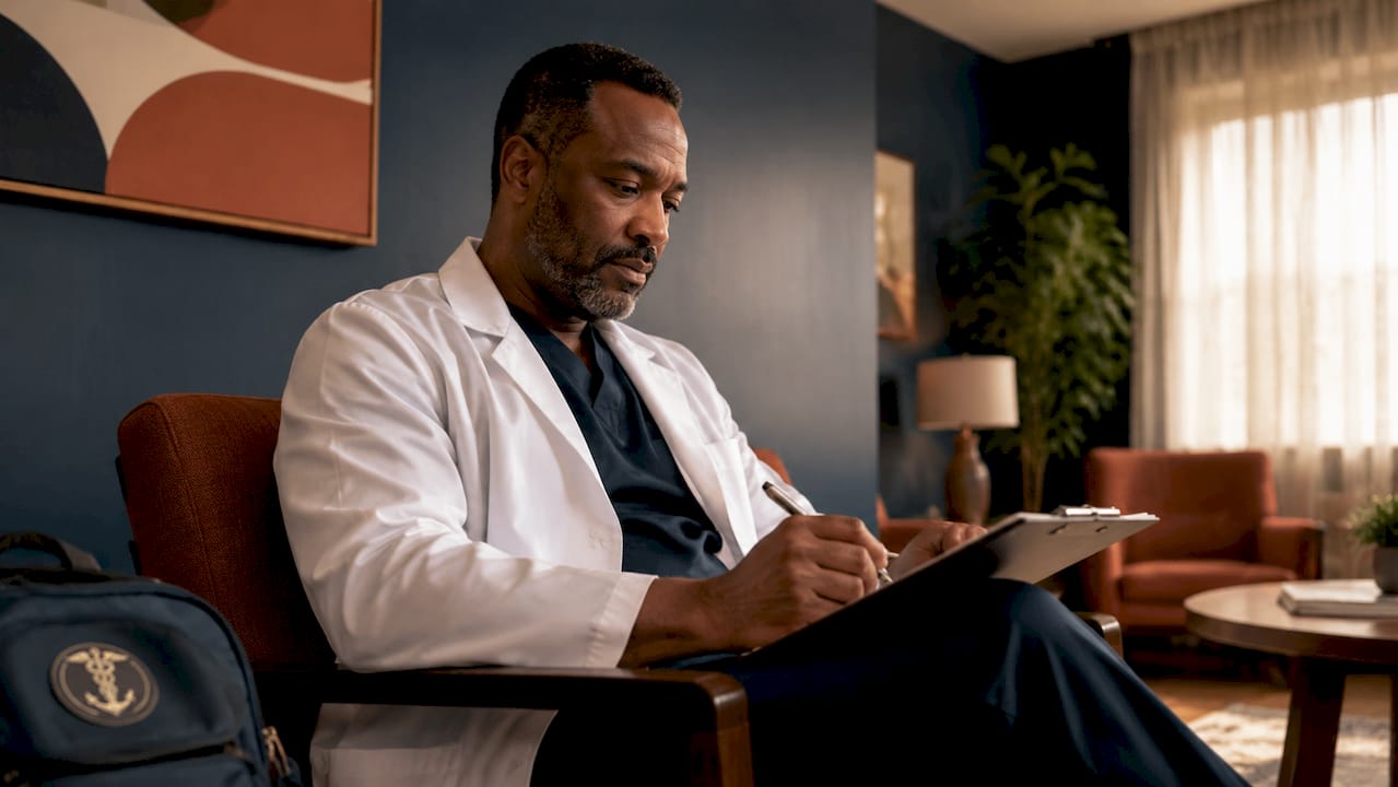 Primary care doctor reviewing patient schedules in clinic