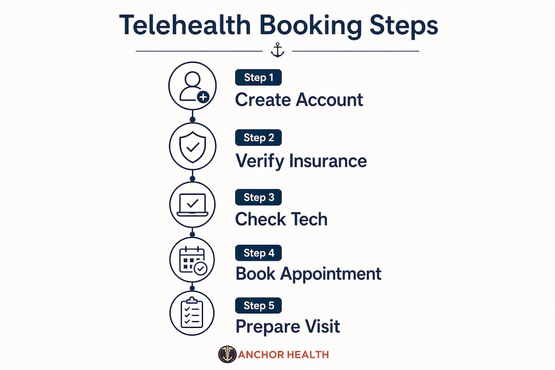 Infographic showing telehealth booking steps