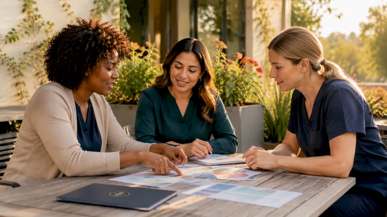 Healthcare team collaborating around table