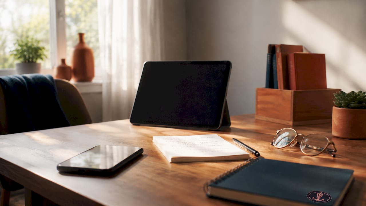Prepared telehealth appointment workspace with notes