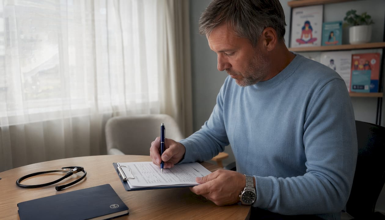 Clinician filling adolescent assessment form