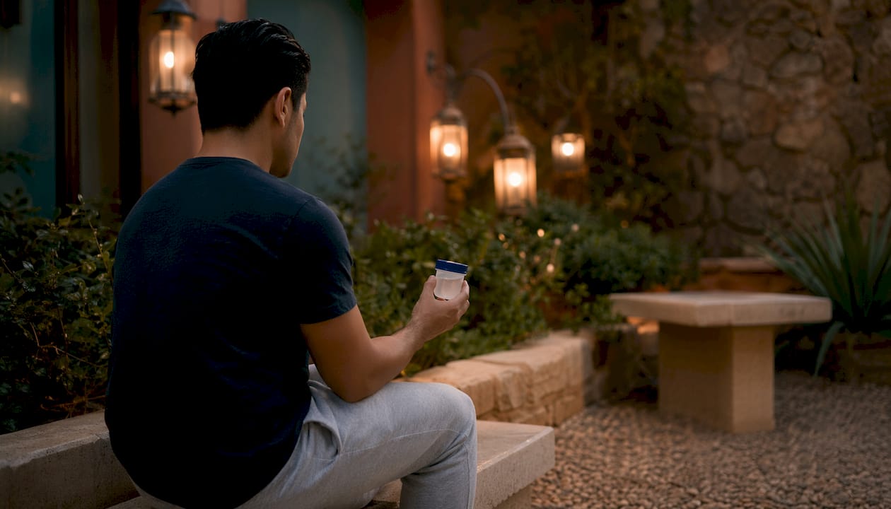 Man holding semen sample container