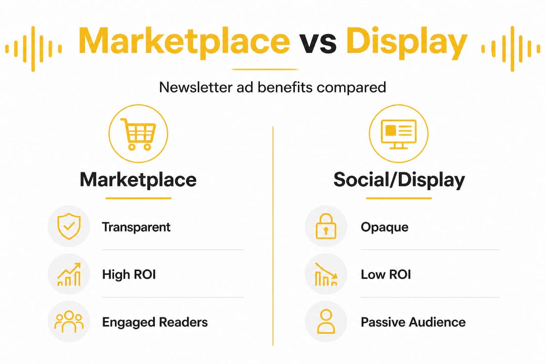 Infographic comparing newsletter marketplaces and display ads