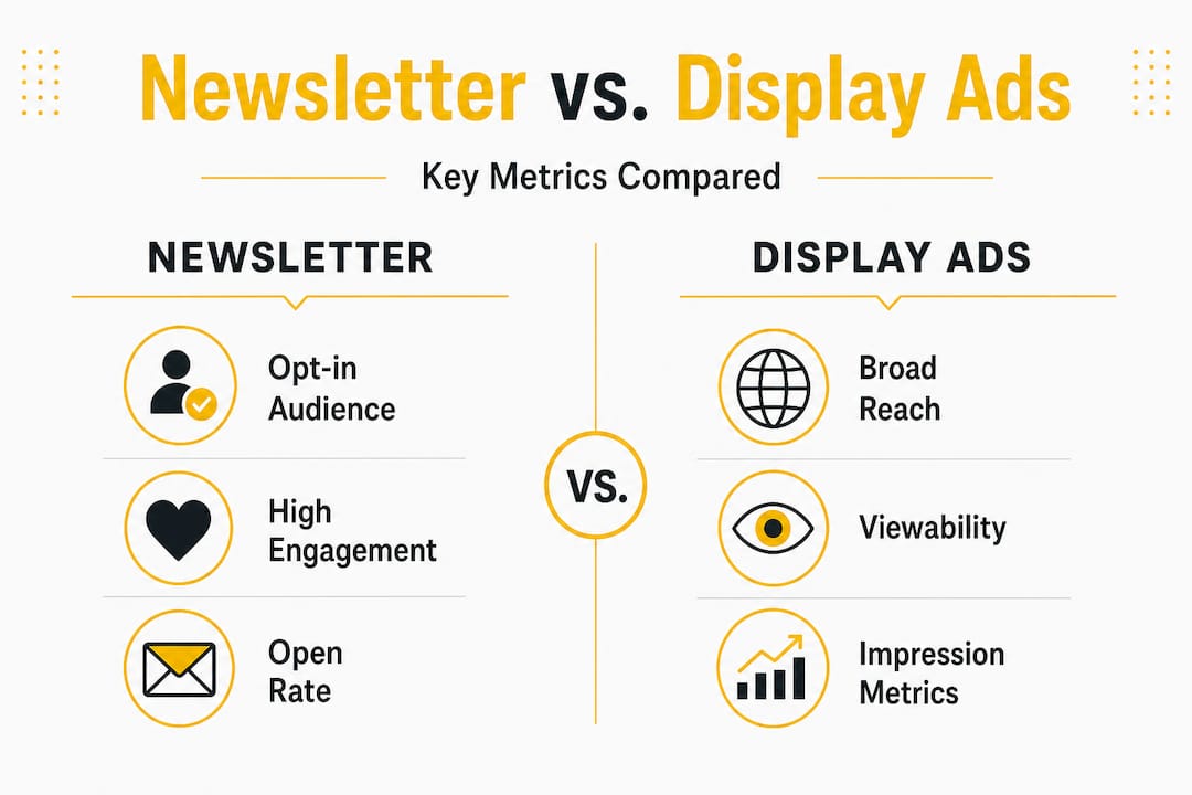 Infographic comparing newsletter and display ad metrics