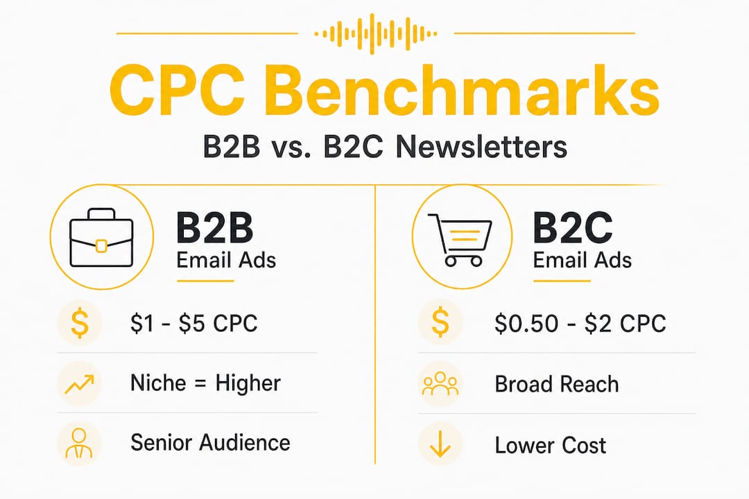 Infographic comparing B2B and B2C newsletter CPC