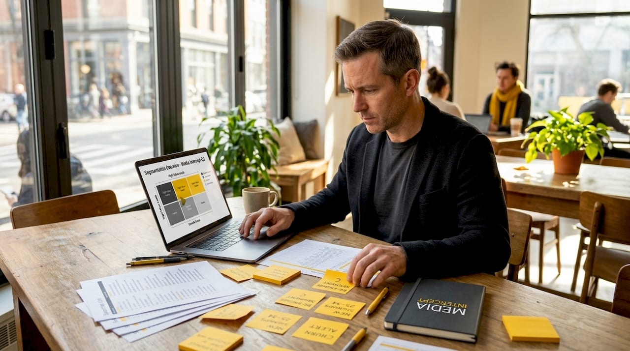 Marketer organizing newsletter audience segmentation
