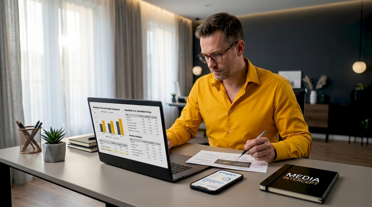 Man reviewing newsletter landing page metrics