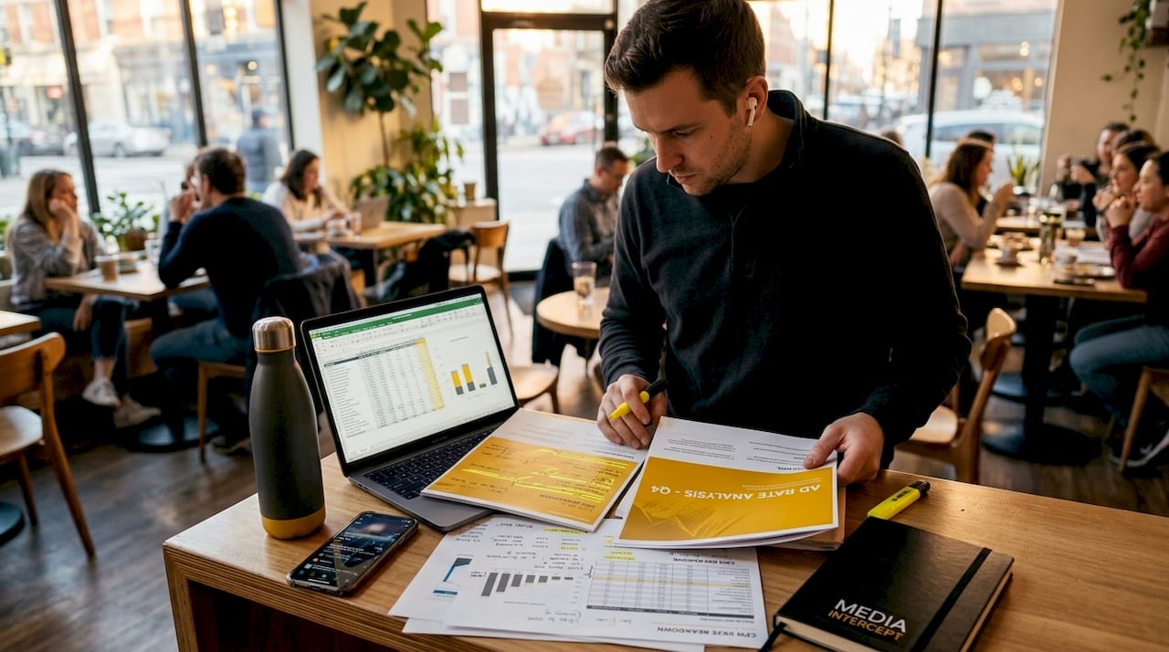 Analyst comparing newsletter ad rate sheets