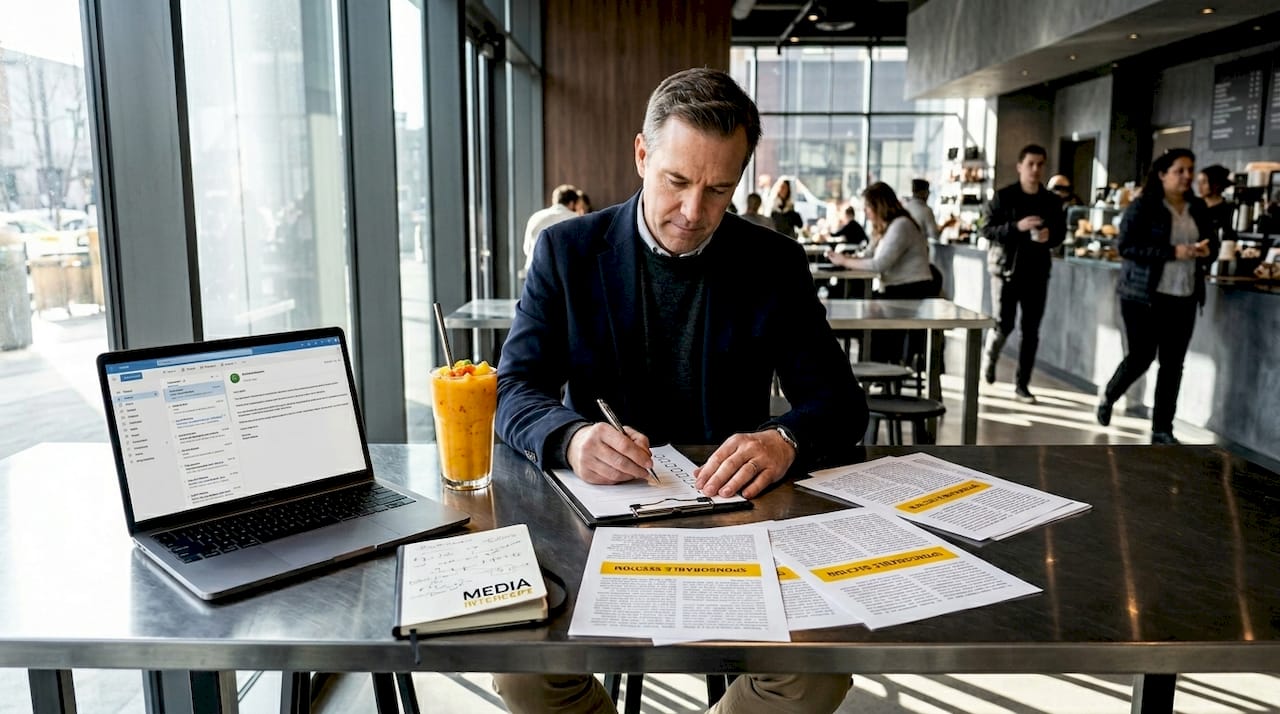 Man planning newsletter sponsorship sections