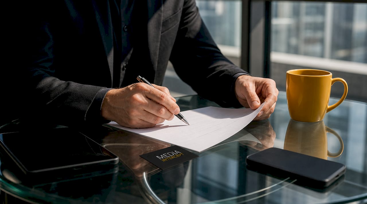 Negotiating newsletter sponsorship contract hands close-up