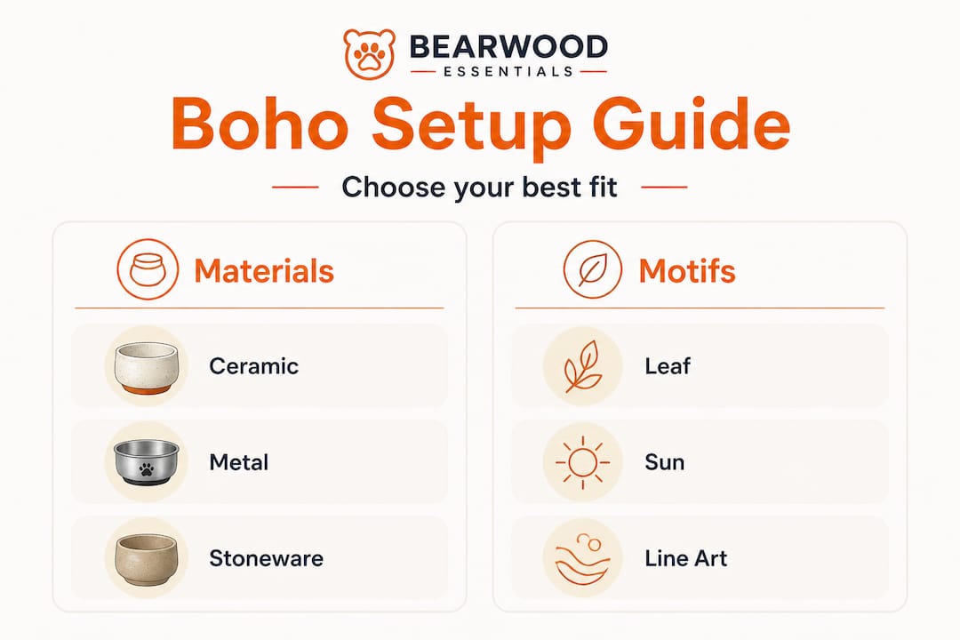 Infographic comparing boho materials and motifs