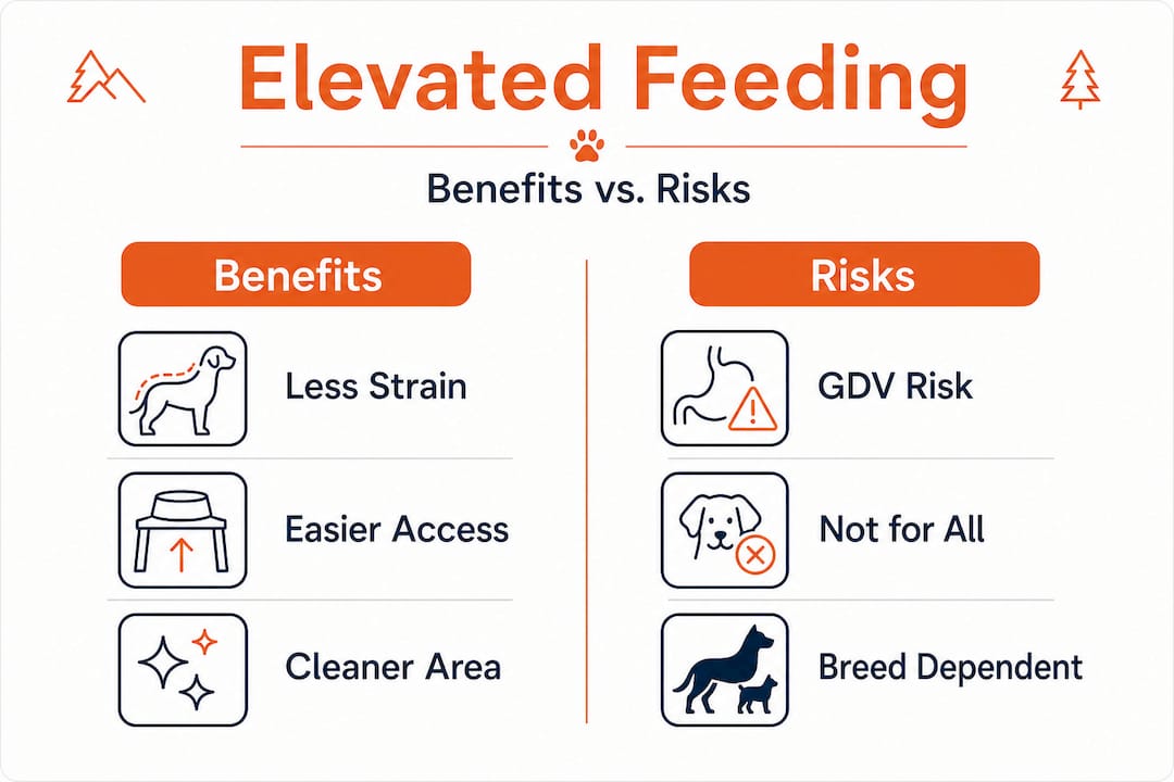 Infographic comparing elevated feeder benefits and risks