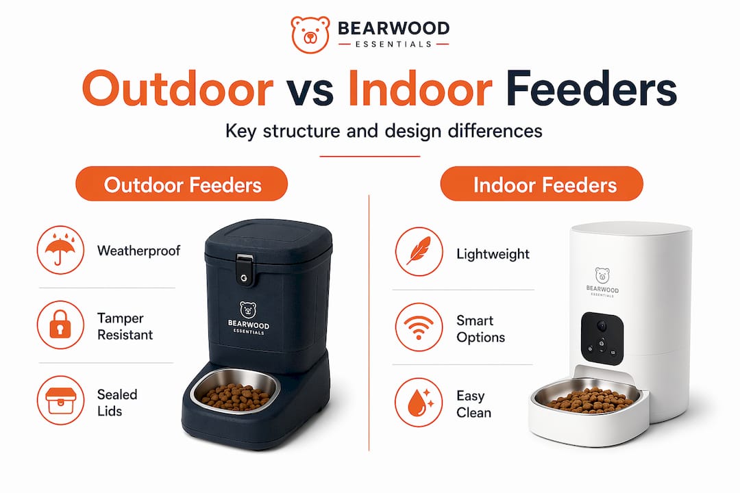 Infographic comparing outdoor and indoor dog feeders