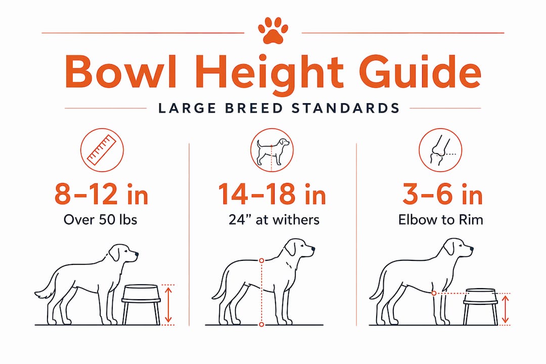 Infographic with bowl height facts for large dogs