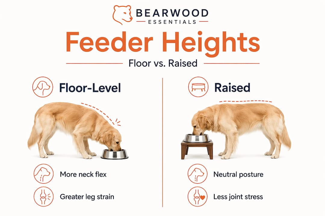 Infographic comparing floor-level and raised feeder effects