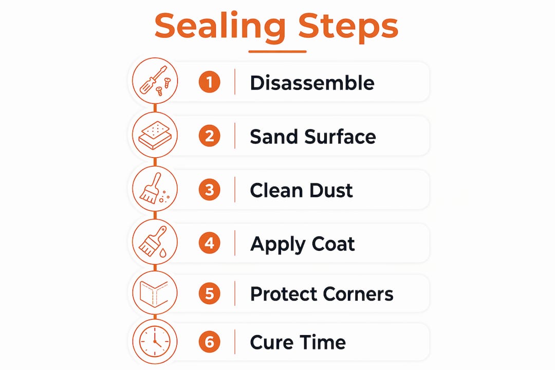 Infographic illustrating wooden dog bowl sealing steps