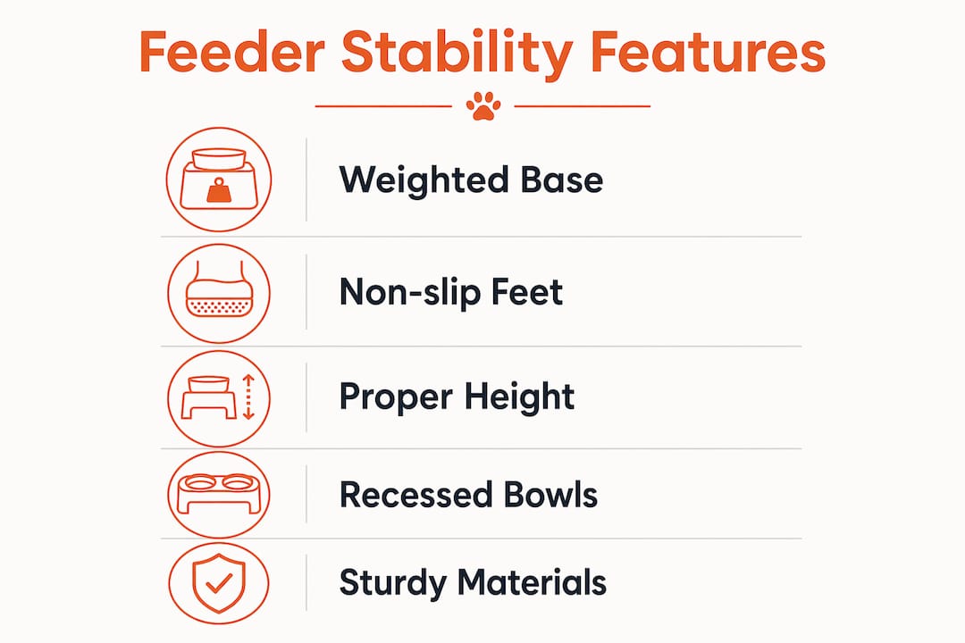 Infographic illustrating key features of stable dog feeders