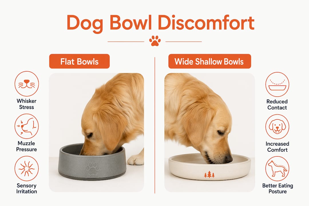 Infographic comparing flat vs shallow dog bowls
