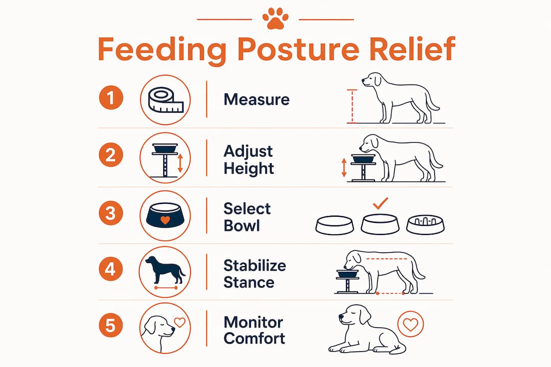 Infographic showing steps to relieve joint strain when feeding dogs