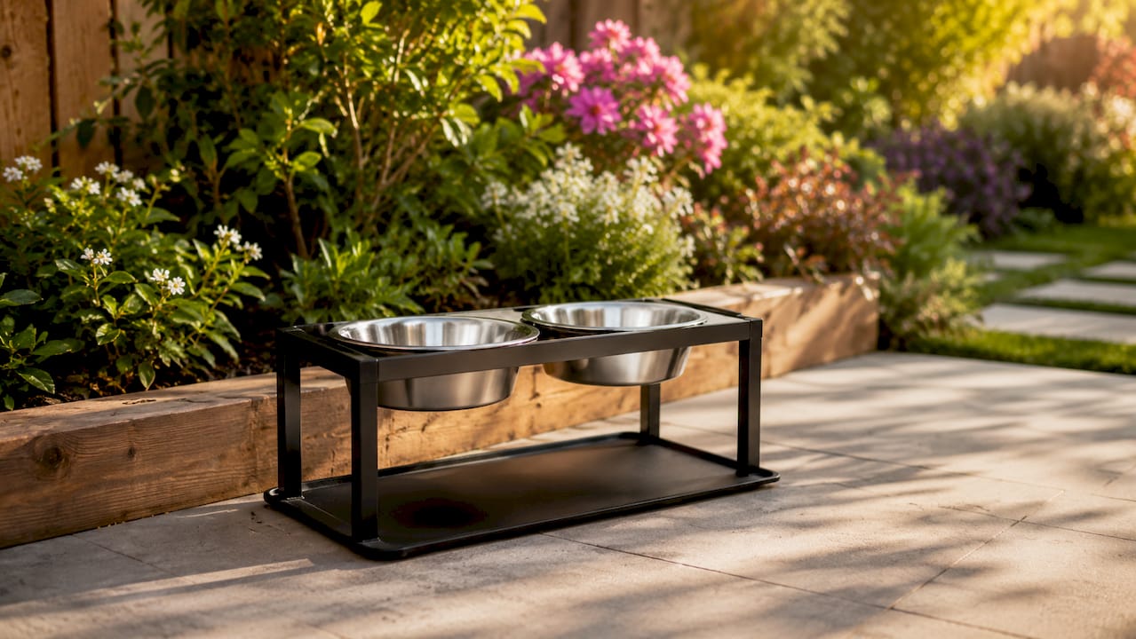 Stylish metal elevated pet bowl stand