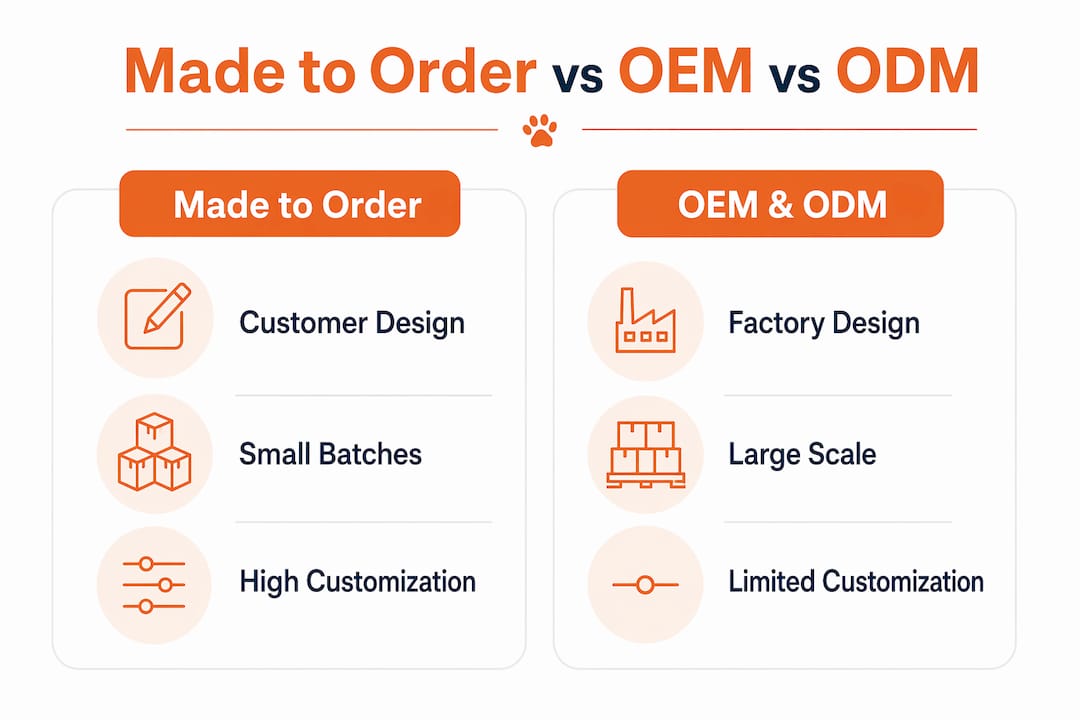 Infographic comparing made to order with OEM and ODM pet products