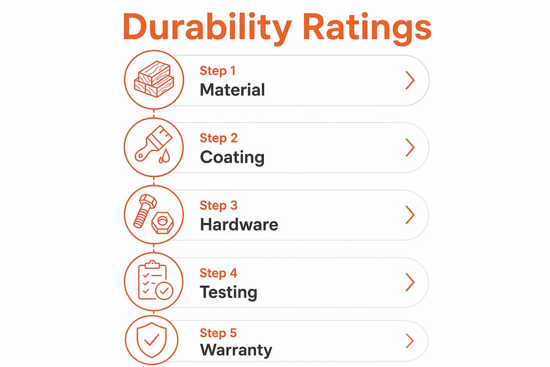 Infographic illustrating pet feeding station durability rating steps